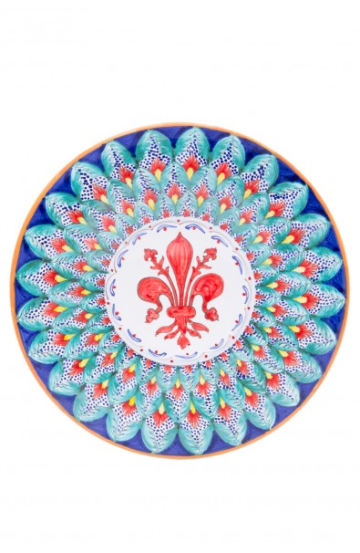 Piatto ceramica fine – Giglio e Foglina Turchese