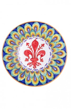 Piatto ceramica fine – Giglio e Pavone Blu
